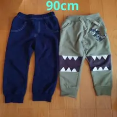 ベビーキッズ 長ズボン 2枚セット 恐竜柄 デニム風 90cm