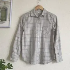 ユニクロ チェックシャツ コットン100％ グレーS