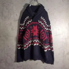 【人気デザイン】POLOショールカラーニット XL トグルボタン ノルディック柄