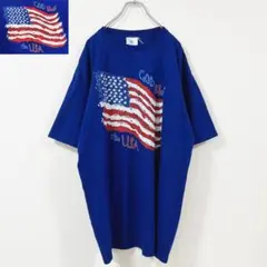 XL　USA製　愛国フレーズGOD BLESS THE USA　星条旗Tシャツ