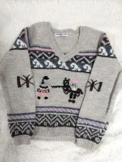 HAPPY NEW YORK 刺繍 Vネックセーター