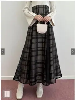 GRL チェック柄シアーフレアスカート Mサイズ【tu1082】