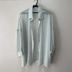 シアーシャツ 長袖ブラウス ライトグリーン バルーンスリーブ