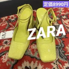 新品♡ZARA ザラ♡バックバンド♡イエローグリーンスクエアヒールのサムネイル