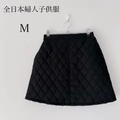 キルティングミニスカート 台形 後ろウエストゴム 全日本婦人子供服 ブラック M