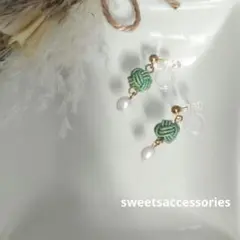 No.26 玉結び　パール　緑青　ピアス　イヤリング　和風アクセサリー　成人式