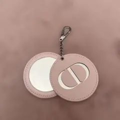 ピンク 円形ミラー キーチェーン付き　ディオールノベルティ