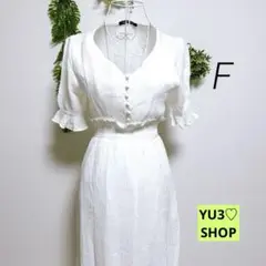 スプレイプレミアム・半袖フレアワンピース ホワイト F フリル袖 ウエストゴム
