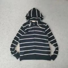 ボーダー ジップアップ パーカー ネイビー×ホワイト フーディ i