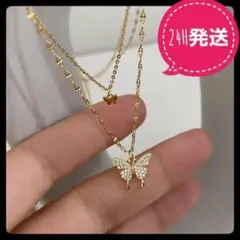 バタフライネックレス　2連ペンダント　ジュエリー　蝶