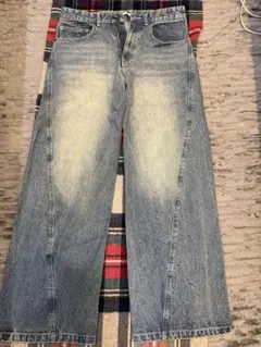 WYM ワイドレッグデニムライトインディゴブルー