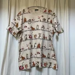 犬柄　動物柄 半袖オーバーサイズTシャツ ベージュ