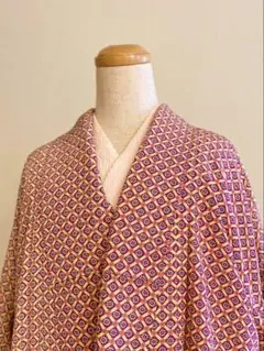 小紋＊着物＊袷＊紫＊黄色＊幾何学模様＊寸法お尋ねください！