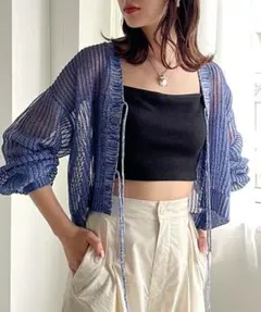 PAGE BOY フロントリボンメッシュカーディガン ブルー