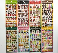 ぷっくり　シール　食べ物　ハラペコ　シール 3D　立体　ぷくぷく　８枚セット