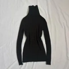 vintage ラメ リブタートルネック タイト ニット ブラック モード