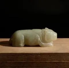 清時代 和田玉 子犬置物 可愛い犬彫刻 玉置物 天然玉 古美術 根付旧家