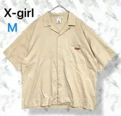 X-girl 半袖 オープンカラーシャツ M ベージュ バックロゴ 刺繍ワッペンのサムネイル