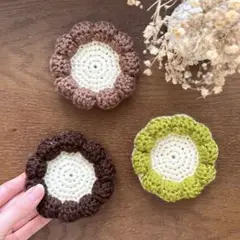 No63ポンデリングコースター　3枚セット　編み物　かぎ針編み　ドーナツ
