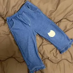 猫モチーフワッペン付き デニム風ロングパンツ