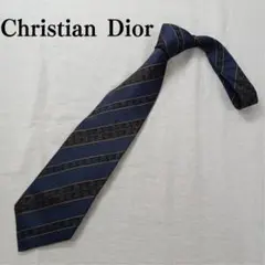 【訳あり】クリスチャンディオール　ネクタイ　紺　緑　ストライプ　花柄【n2743