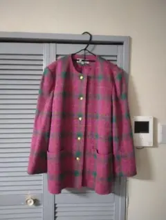 美品★HANAE MORIハナエモリ★チェック柄ツイードスーツジャケットスカート