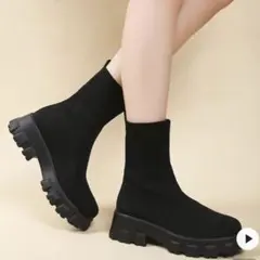 SHEIN シーイン 厚底ソール ニット ソックスブーツ ブラック 黒 24.5