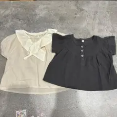 ベージュ襟付き＆黒ボタン付きトップスセット
