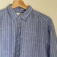 UNIQLO プレミアムリネンシャツ 長袖 ブルーストライプ M 麻100％