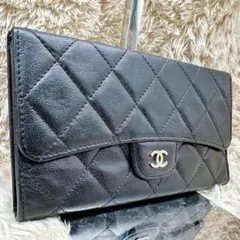 【極美品】CHANEL シャネル 長財布 折り財布 マトラッセ ブラック