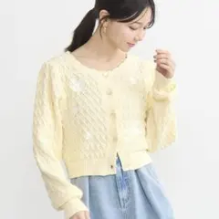 earth フラワー刺繍カーディガン　黄色　イエロー