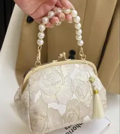 刺繍 ハンドバッグ パール がま口ポーチ 和装 洋装　着物　結婚式
