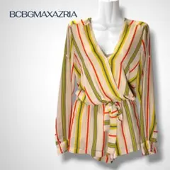BCBGMAXAZRIA ビーシービージー マルチストライプ ロンパース Sのサムネイル