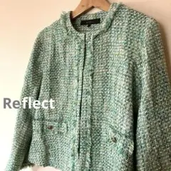 美品　リフレクト ファンシーツイードジャケット グリーン系 定価4.2万円