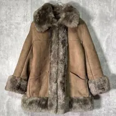 USA製 リアルムートン コート グレージュ 本革 羊革 ヴィンテージ