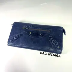 BALENCIAGA 長財布 ネイビー レザー - メルカリ