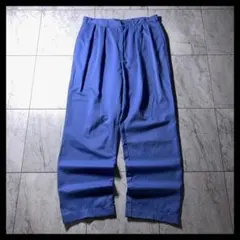90s ラルフローレン 2タック ワイド ポロチノ パンツ ブルー W34