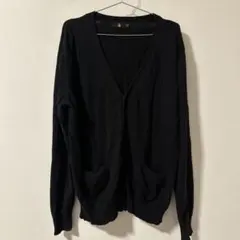 メンズ Vネック カーディガン ブラック XL オーバーサイズ