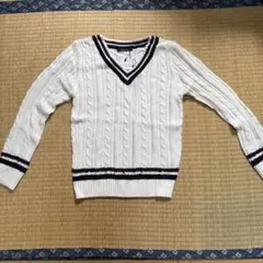 one way ケーブルニット Vネック セーター長袖 ホワイト