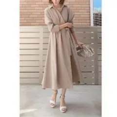【SNS話題⭐️】fifth リボン付きシャツワンピース　ベージュ