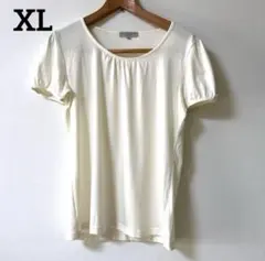 クリーム色 パフスリーブ Tシャツ 袖にリボンのサムネイル