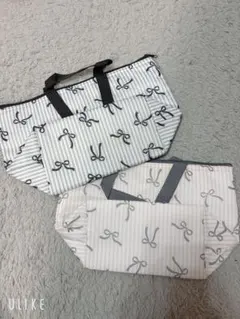 リボン柄 ランチバッグ ピンク 黒 2点セット