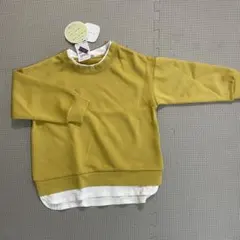 長袖トップス　重ね着風　トレーナー スウェット　100cm マスタード　イエロー