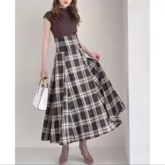 チェック柄バックレースアップワンピース