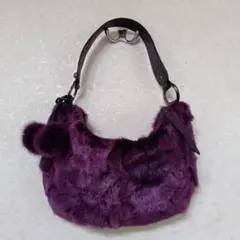 ミンクファーバッグ パープル系 ポンポン付き