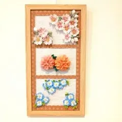 つまみ細工　ちりめん季節のお花　壁掛け飾り