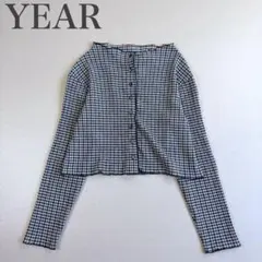 イヤー YEAR 美品 チェック 楊柳 ボトルネック シャツカーディガン フリル