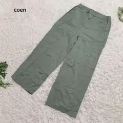 コーエン　ワイドパンツ　ウエストゴム　綿リネン混ゆったり　体型カバー　リラックス