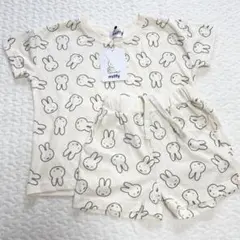 しまむら 子供服 キッズ ミッフィー 総柄 半袖半ズボン セットオフホワイト