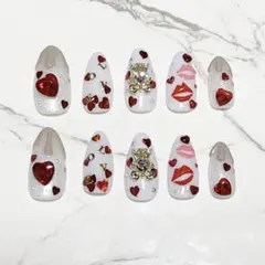 バレンタイン　ネイルチップ　たれチョコ　唇　LOVEハート　ハートくま　ハート